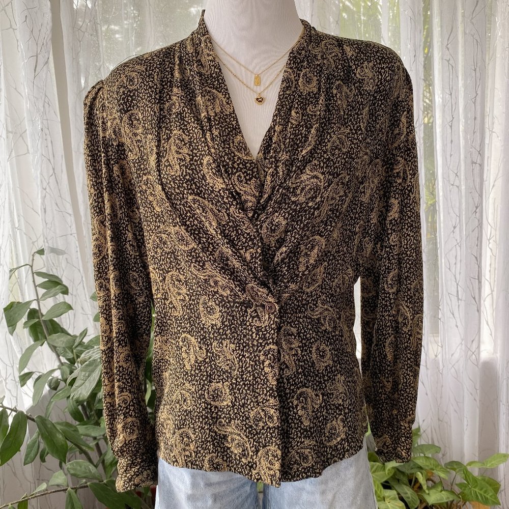 St Denis Petites - Vintage 80s Paisley Blouse